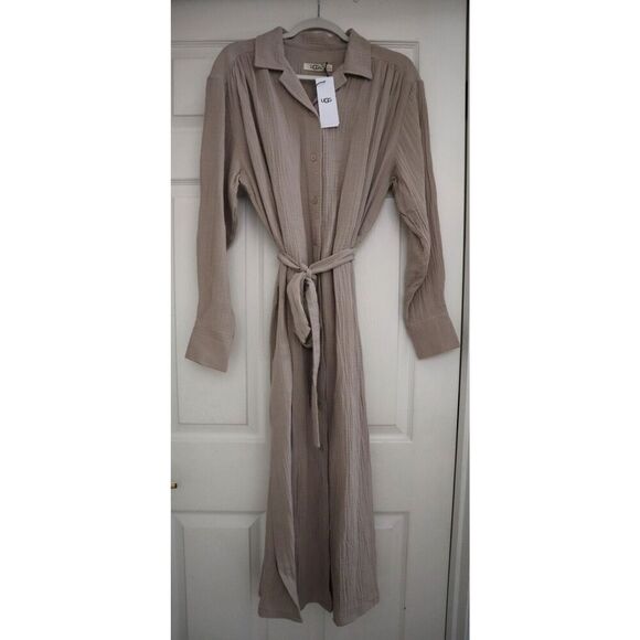 UGG 1152715 Women’s Sz Medium Putty / Beige Anthea Cotton Gauze Midi Dress - Picture 1 of 14